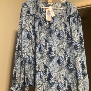 Joie NWT long sleeve top XL Blue peasant blouse shirt